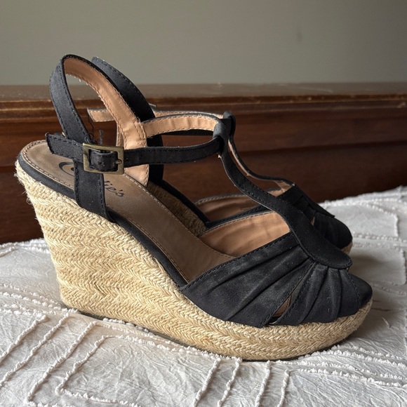 Candie's Black Espadrille Wedge Sandals - Picture 2 of 4